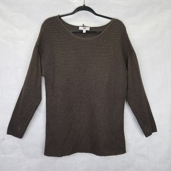 E3 Etcetera Sweater Womens L Brown Removable Cowl Neck Wool Blend Brown Rib Knit - Picture 5 of 15